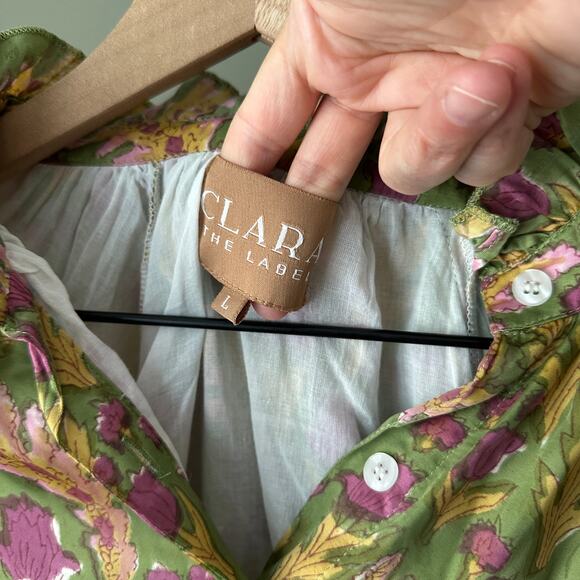 Clara The Label by Victoria Dunn Green Floral Button Down - L - Picture 3 of 6